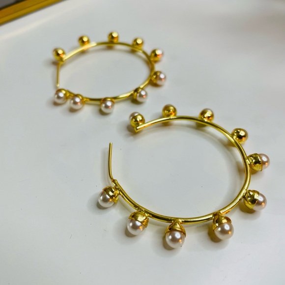 Zara Jewelry - Glimmering Gold Harmony White Pearl Earrings for Timeless Beauty Form NYC
